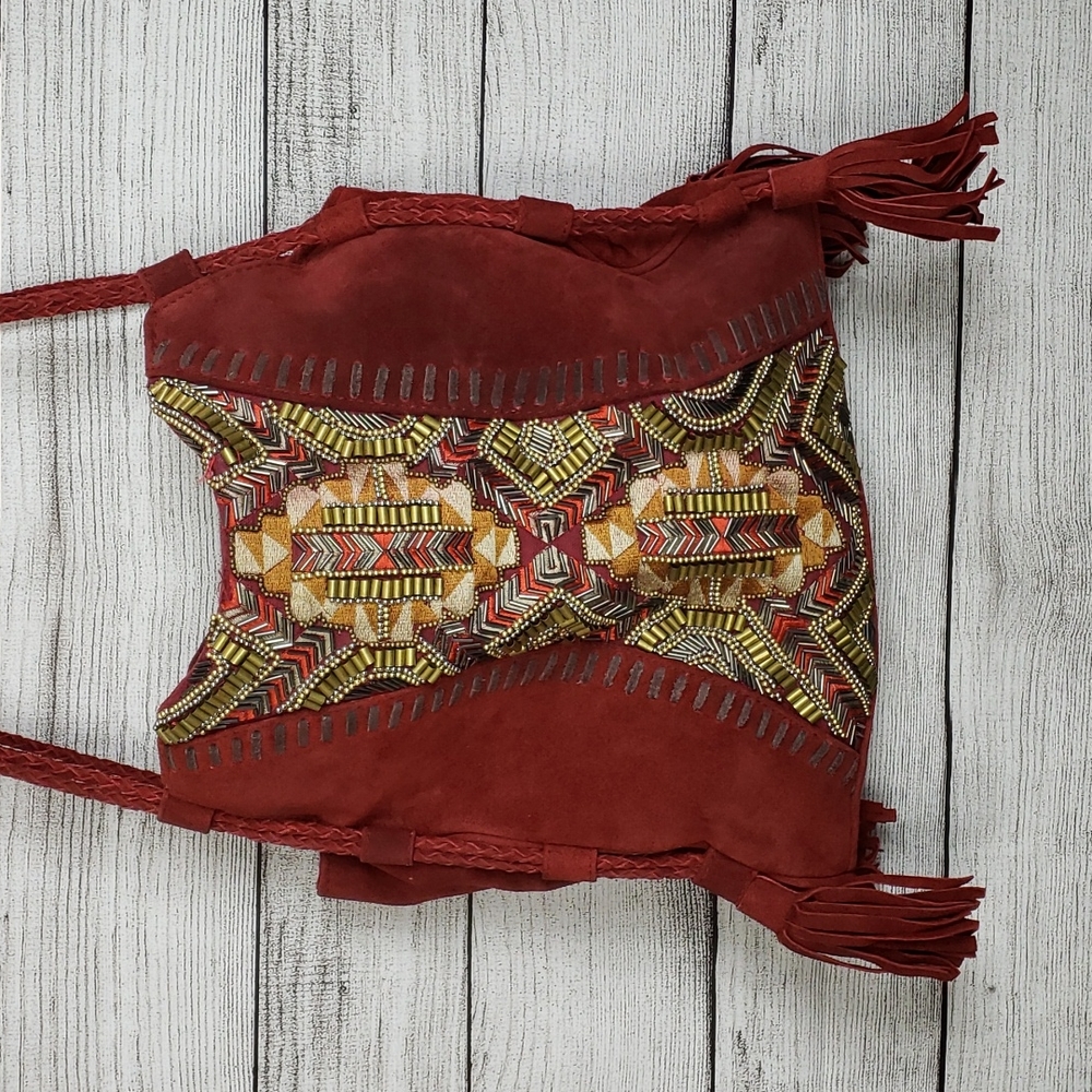 Beaded Embroidered Genuine Canyonland Leather Fringe Boho Ibban Bag